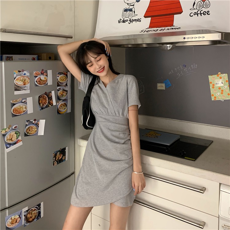 Xiaozhainv Đầm Ngắn Tay Cổ Chữ V Xinh Xắn Theo Phong Cách Hàn Quốc Cho Nữ | BigBuy360 - bigbuy360.vn