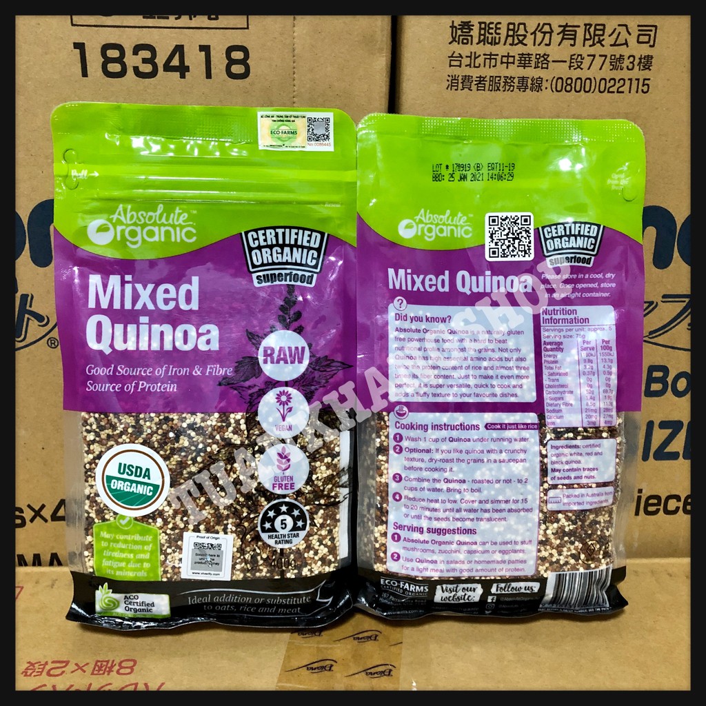 (TEM CHÍNH HÃNG) Hạt Diêm Mạch 3 Màu Quinoa Absolute Organic 400g