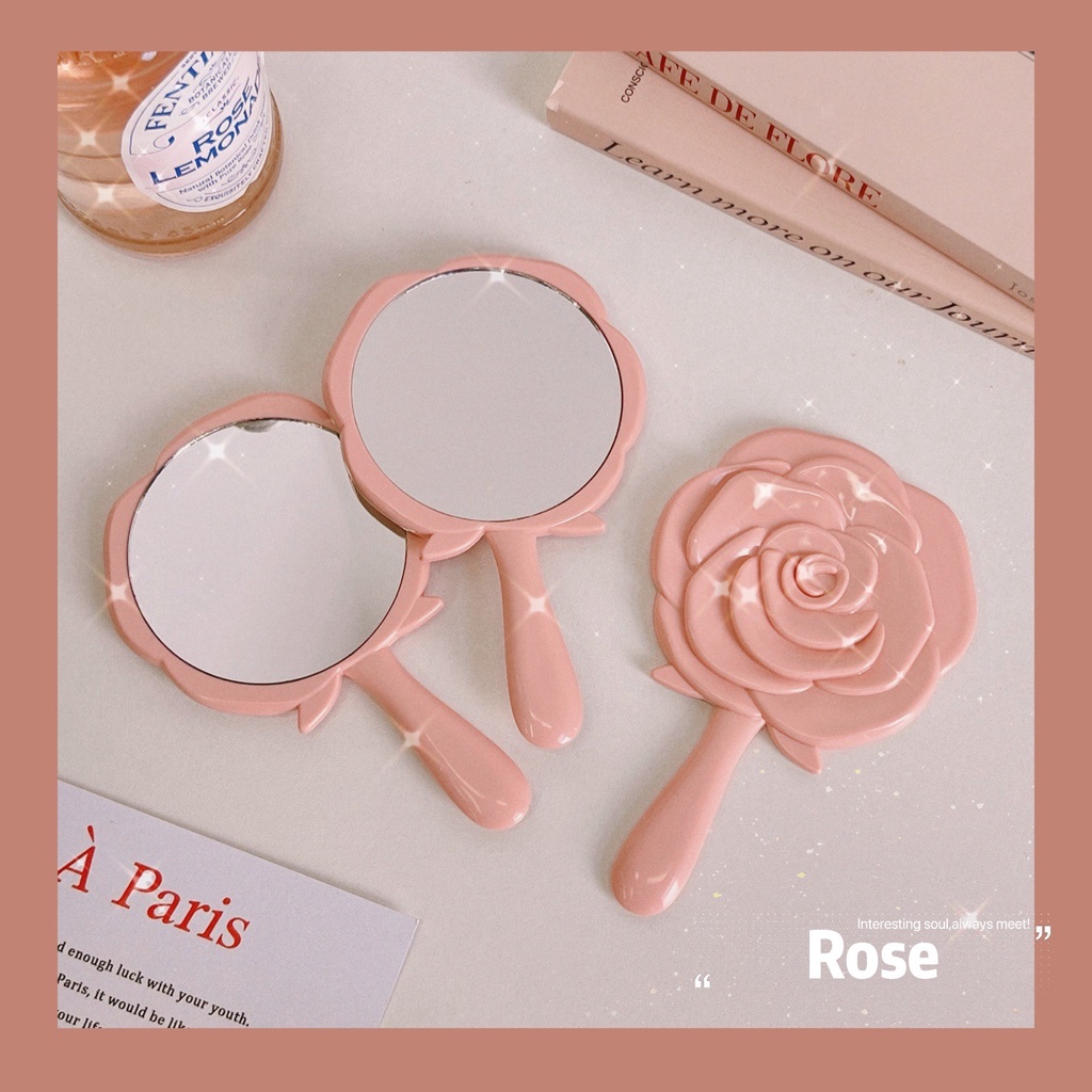 Gương Cầm Tay Hoa Hồng 3D Makeup Rose Hand Mirror
