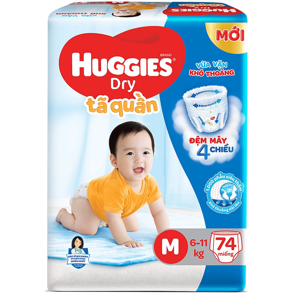 Tã bỉm quần Huggies Dry Pants gói cực đại size M 74 miếng L 68 Miếng XL 62 Miếng XXL 56 miếng date 2020 new.