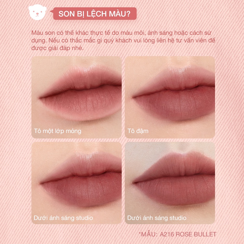 Son Kem Lì Pink Bear (Phiên bản Pink Cowboy) Siêu Mịn Lâu Trôi Không Khô Môi 6 Màu Trendy 2.5g | BigBuy360 - bigbuy360.vn