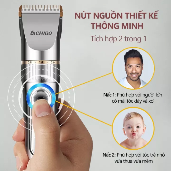 Tông Đơ Cắt Tóc CHIGO chuyên dùng gia đình và salon màn hình hiển thị Pin cực trâu 2000mAh[ Hàng Nội Địa Chính Hãng ]