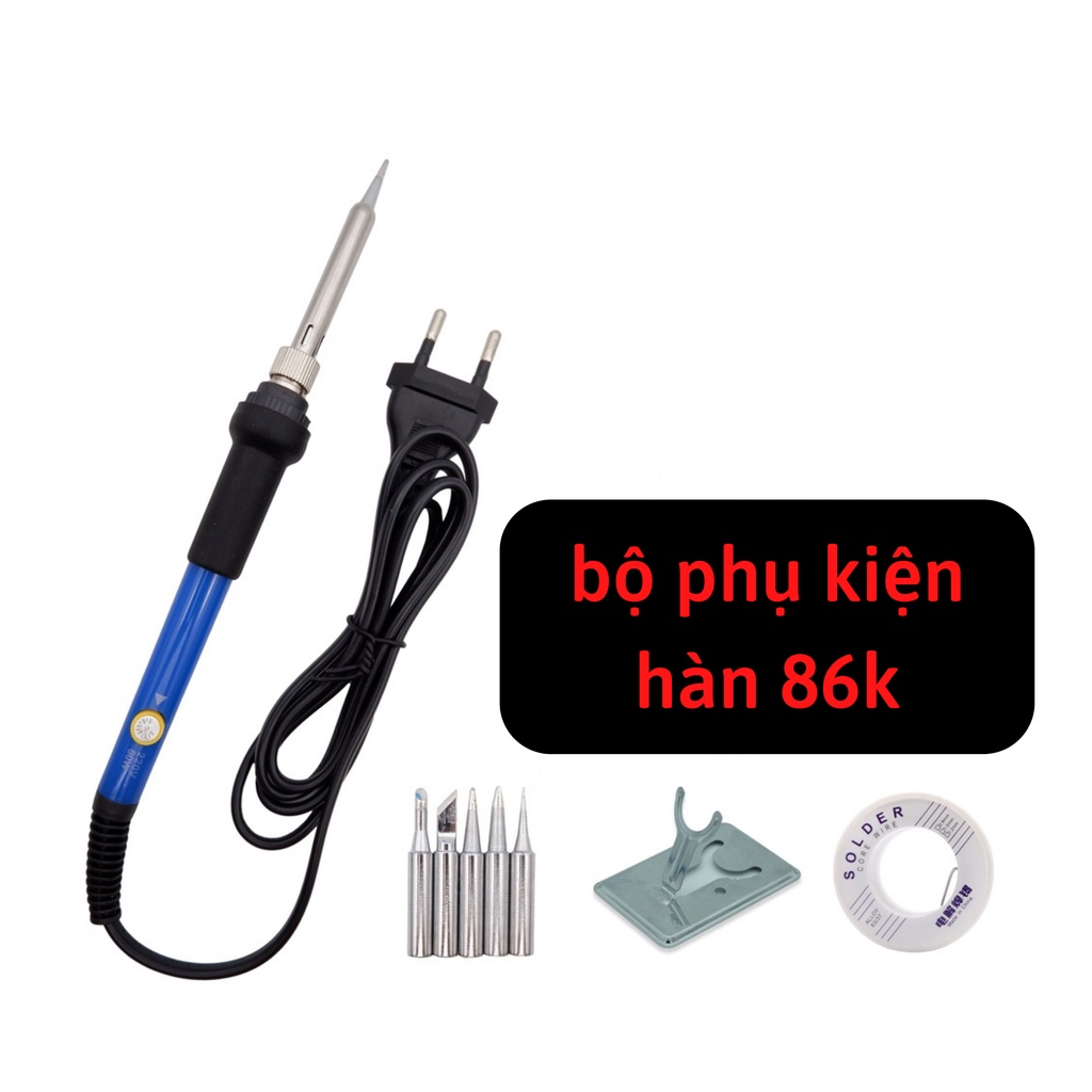 Mỏ hàn thiếc điều chỉnh nhiệt độ TQ936 60w 220v và combo phụ kiện hàn (thiếc hàn, bộ 5 mũi hàn, kệ hàn)