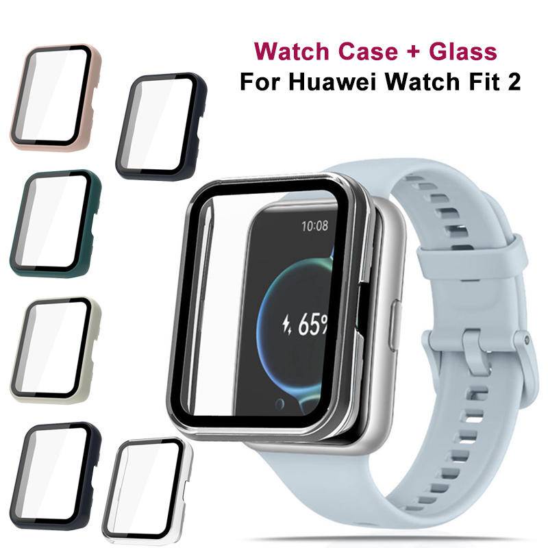 Ốp PC + Kính Cho Huawei Watch Fit 2 ES Full Cover Khung Bảo Vệ Màn Hình Ốp Lưng Cho Huawei Watch Fit