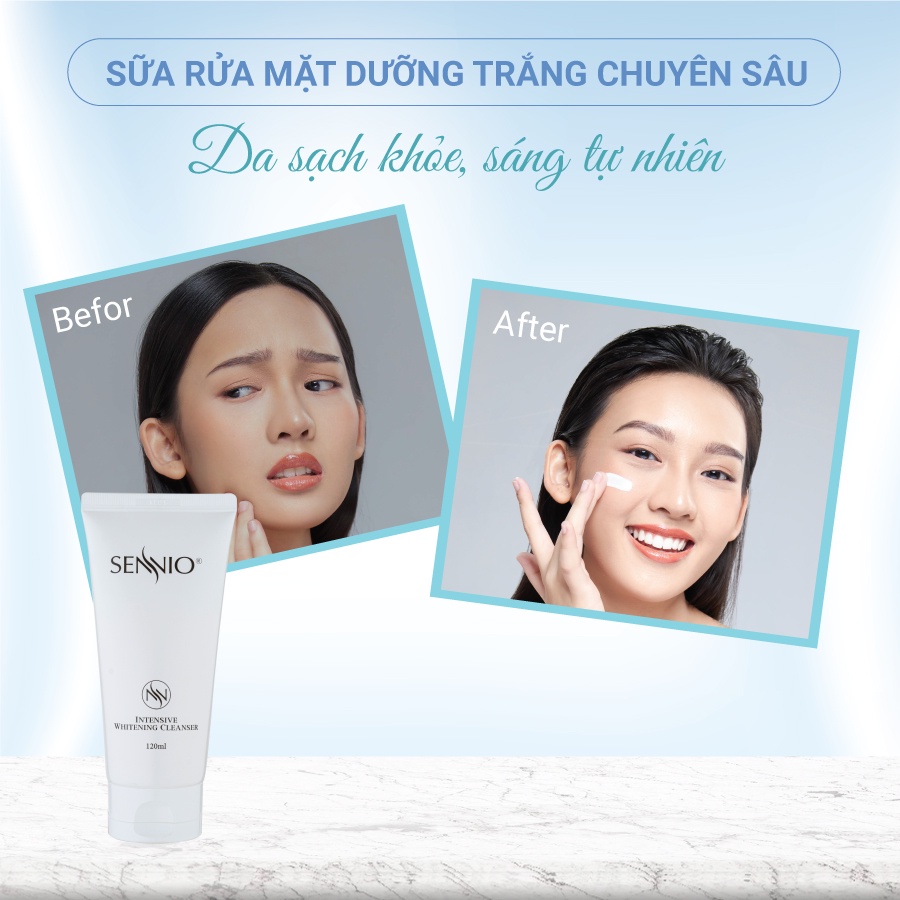 Sữa rửa mặt dưỡng trắng da Sennio Intensive Whitening Cleanser tạo bọt cấp ẩm phù hợp cho da nhạy cảm 120ml SNO 601