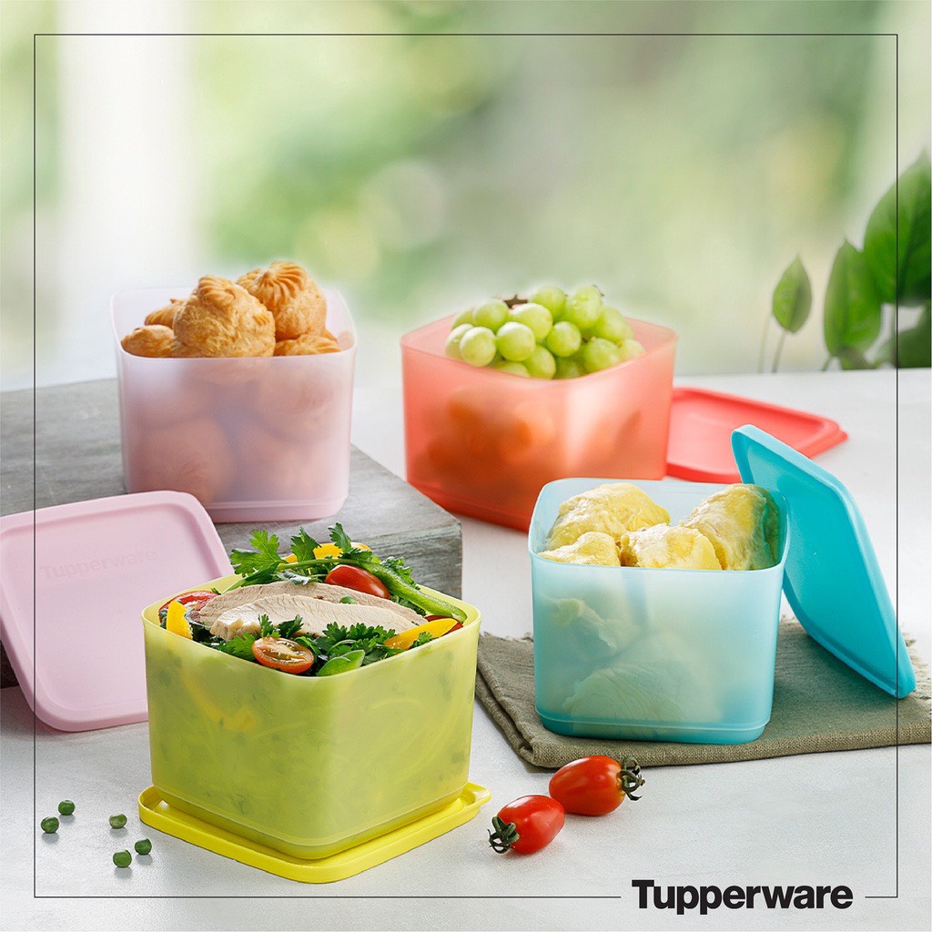 Bộ hộp bảo quản thực phẩm Tupperware Medium Square Round 1L (4 hộp) - Bảo hành trọn đời - Nhựa nguyên sinh, an toàn