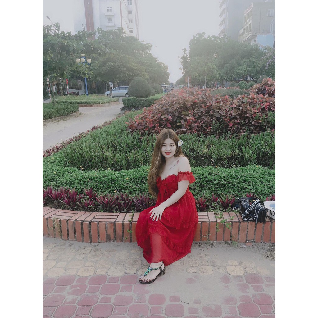 [ xả kho ] MiD Đầm maxi đỏ đô V1024 Mie Design ảnh thật
