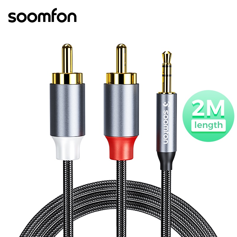 Dây cáp âm thanh SOOMFON cáp chia giắc cắm 3.5mm sang 2 giắc RCA Cho Loa / TV / Xe Hơi Mạ Vàng 2M Chuyên Dụng
