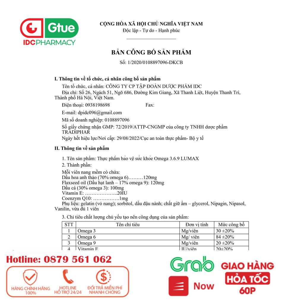 Viên uống Omega 369 tốt cho da, tim mạch, trí não, giảm quá trình lão hóa, tăng cường thị lực  LUMAX