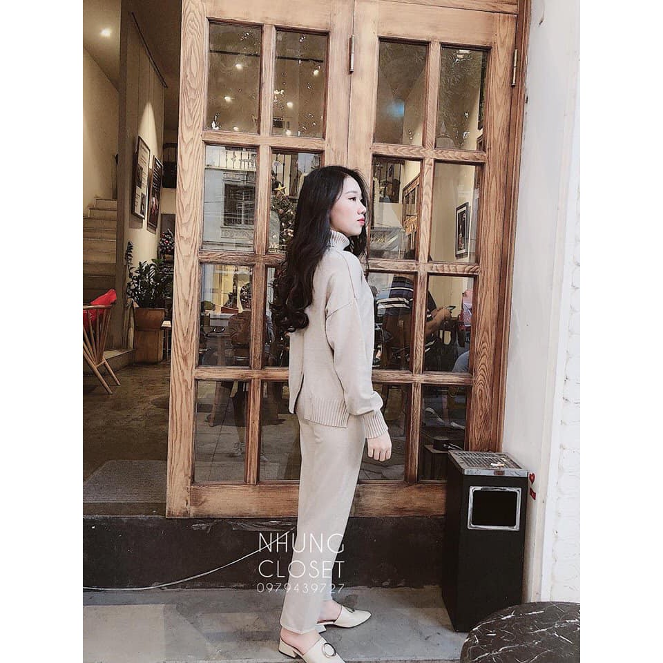 Set len cổ lọ vạt sau siêu xinh