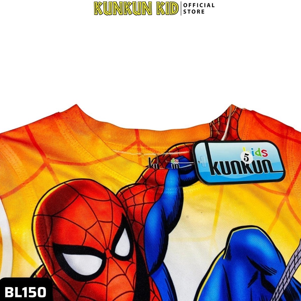 Bộ ba lỗ bé trai chất Thun lạnh in 3D hình người nhện spiderman Kunkun Kid BL150