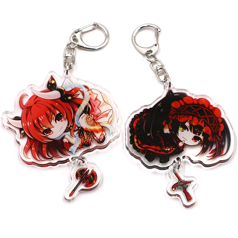 Anime DATE A LIVE Cartoon Keychain Acrylic Figure Shape Double Sided Transparent Pendant Backpack Key Ring Jewelry Gift