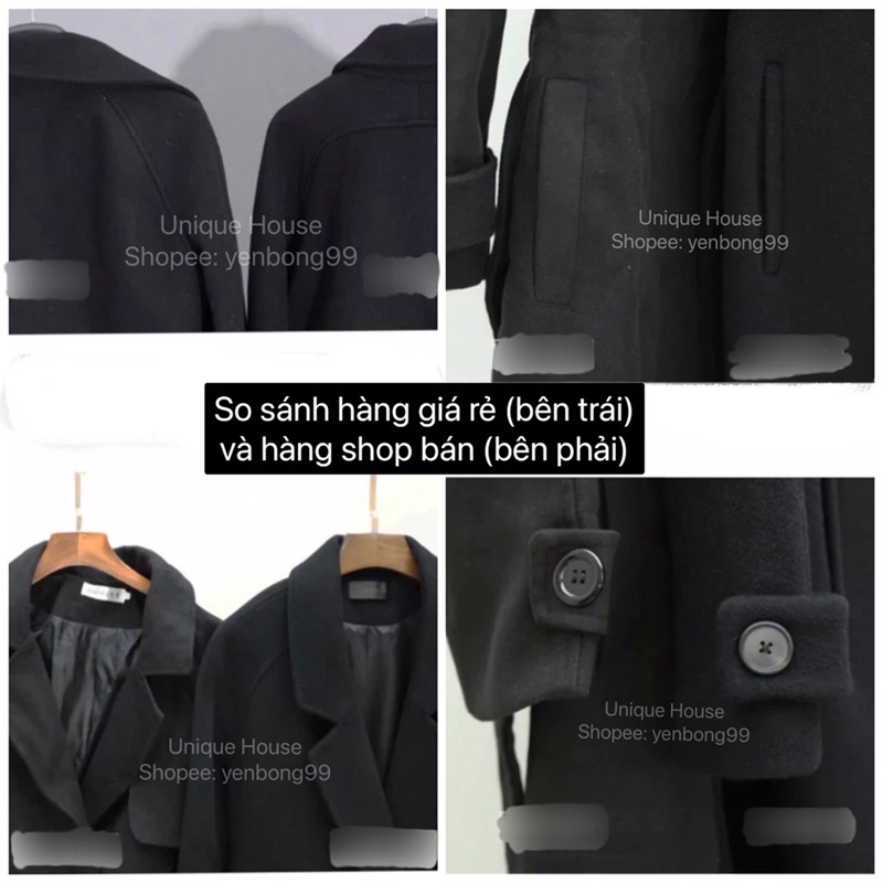 Áo khoác dạ màu đen dáng dài qua gối kèm thắt lưng cổ vest Ulzzang siêu sang chảnh