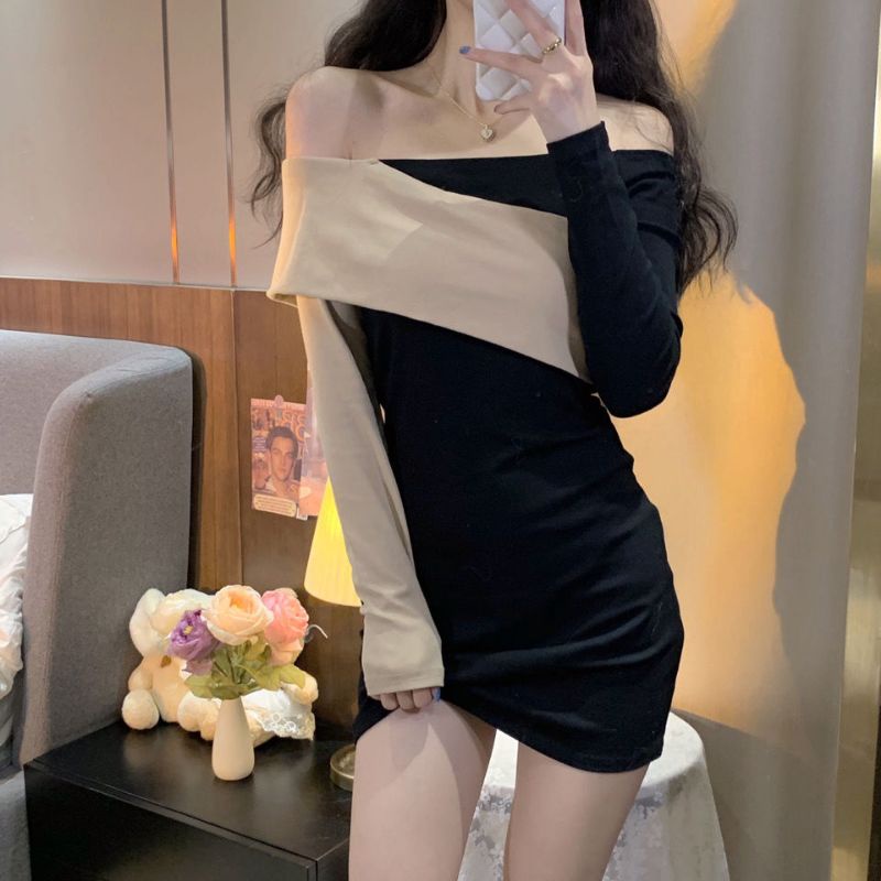 VÁY BODY PHỐI TAY MÀU CHÉO VẠT SANG CHẢNH