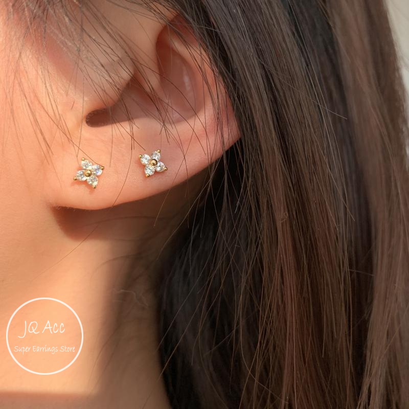 Khuyên Tai Tròn Khuyên Tai Bạc 14k Hình Cỏ Ba Lá Không Gây Dị Ứng Thời Trang Cho Nữ