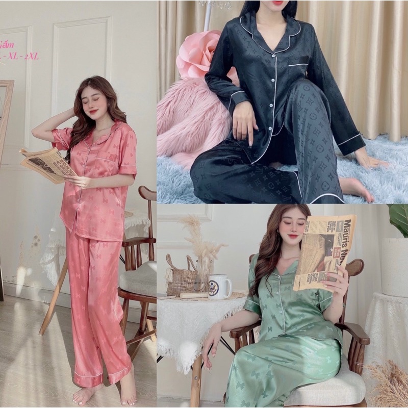 Nhiều size (L-XL-2XL) 🔮 Bộ Pijama LỤA GẤM CAO CẤP, có túi quần