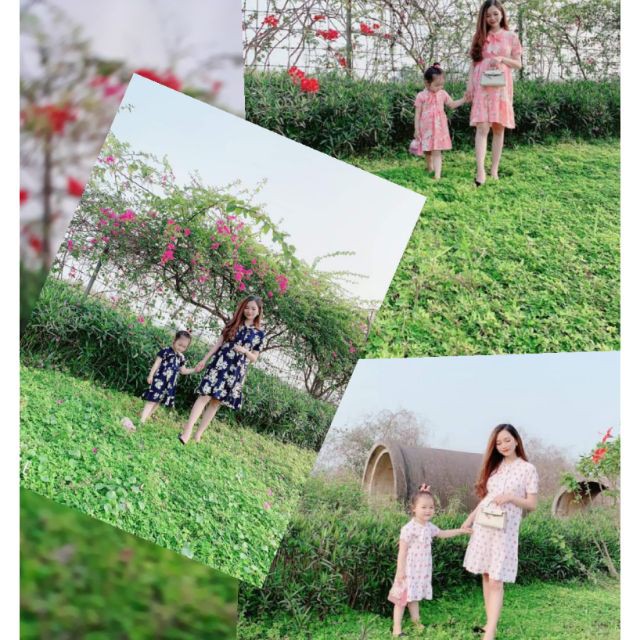 [ hàng đẹp] sét váy mẹ và bé nơ cổ cực xinh