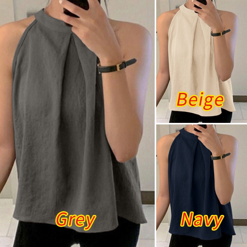 Zanzea Áo Thun Sát Nách Cổ Tròn Dáng Rộng Phối Nút Thời Trang Cho Nữ