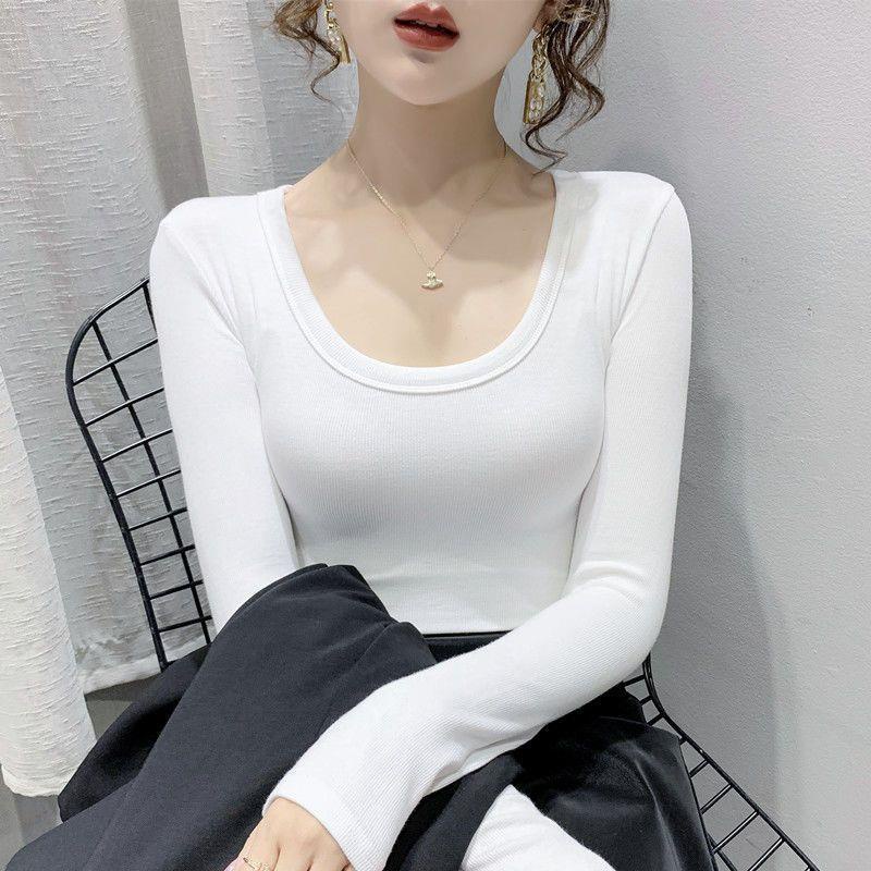 Áo Thun Tay Dài Cổ Thấp Màu Trơn Thời Trang Xuân Thu Dành Cho Nữ Mới