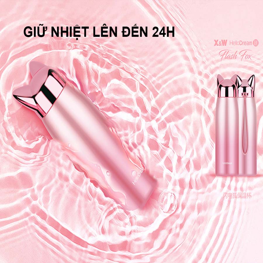Bình Giữ Nhiệt Cao Cấp, Bình Đựng Nước Thiết Kế Tai Mèo Sang Trọng,  INOX Không Gỉ, Dung Tích 300ml  J-2209