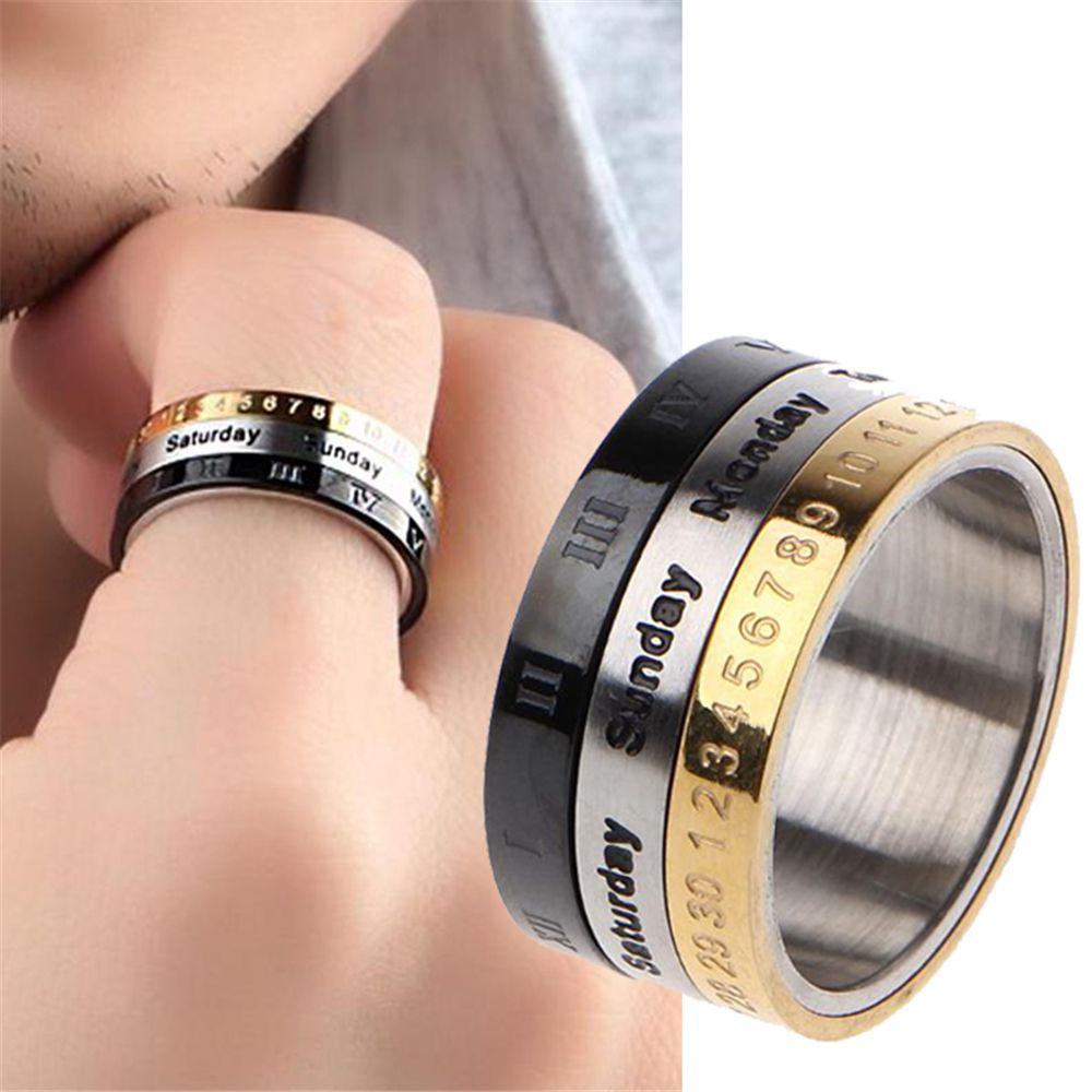 Nhẫn Xoay 3 Phần Hình Lịch La Mã Cổ Điển Thời Trang Cho Nam