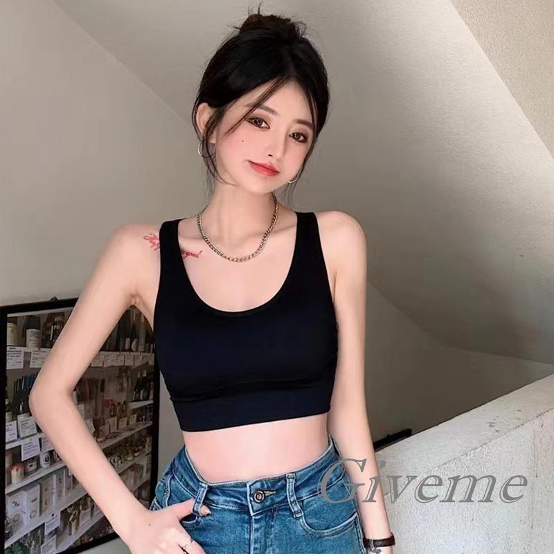 Áo Lửng Không Tay Cổ Chữ U Có Mút Đệm Ngực Màu Trơn Thời Trang Mùa Hè Dành Cho Nữ