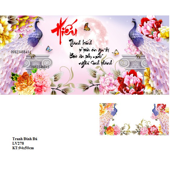 Tranh đính đá chữ hiếu KT:94x50cm. Tranh gắn đá tự làm.