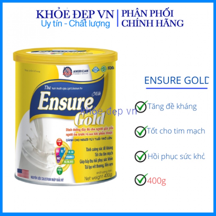 Sữa Ensure gold tăng cường sức đề kháng, tốt cho tim mạch, hấp thu phục hồi sức khỏe – Hũ 400g