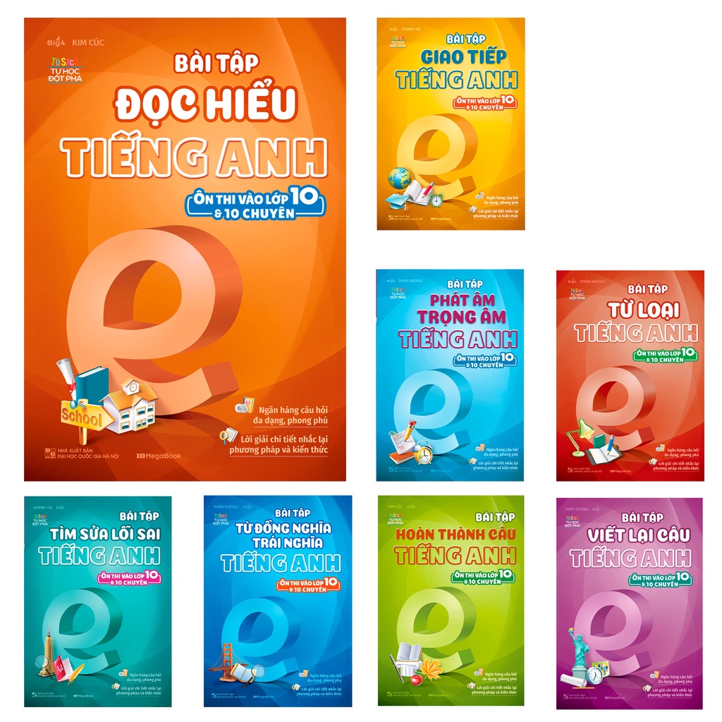 Sách - Combo Bài tập Tiếng Anh ôn thi vào lớp 10 và 10 chuyên (8 Cuốn) - MG