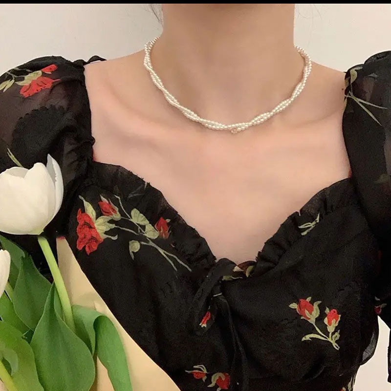 Dây Chuyền Hai Lớp Mặt Trái Tim Đính Đá Và Ngọc Trai Sang Trọng Cho Nữ