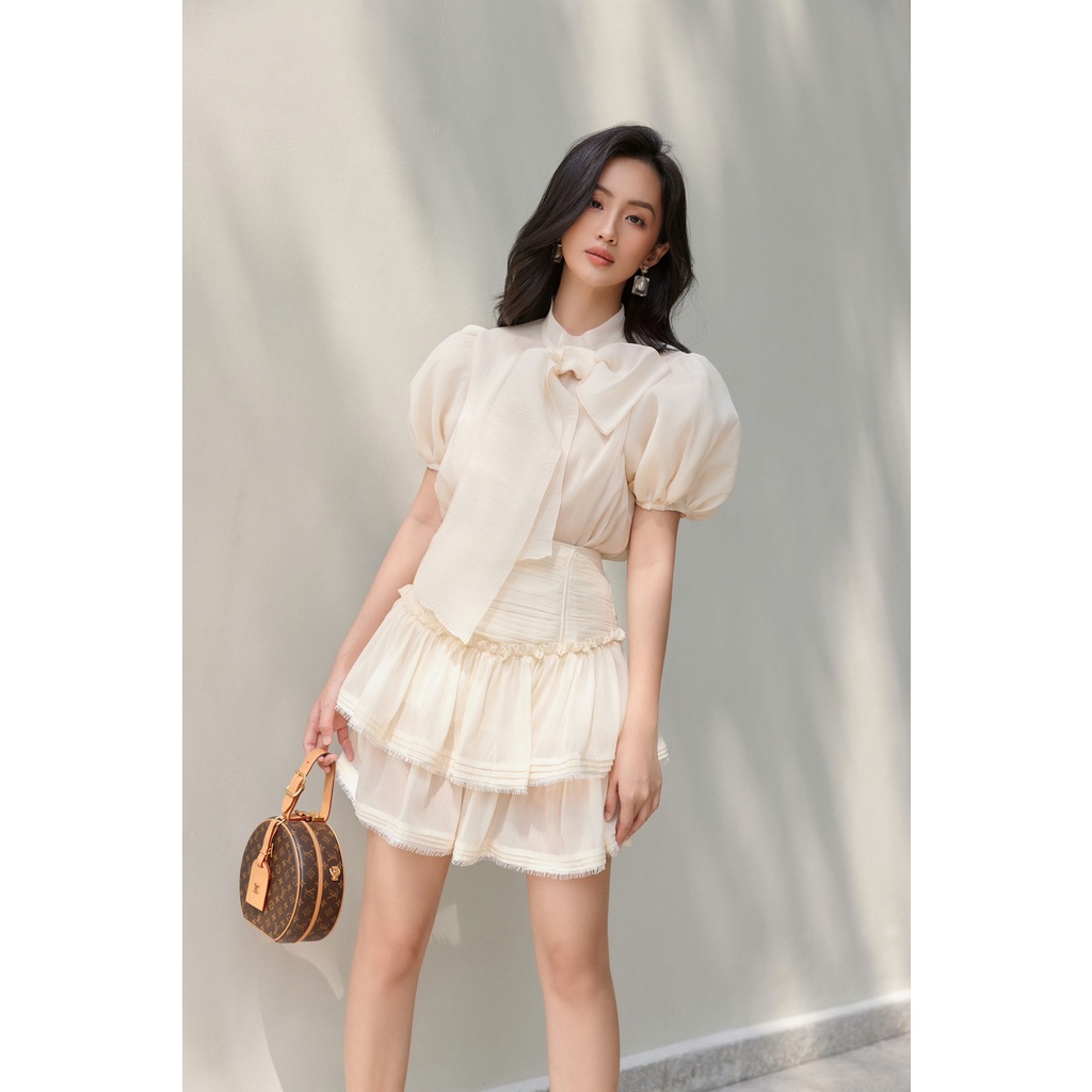 Set áo sơ mi và chân váy organza nữ HB HUONGBOUTIQUE HBSM887
