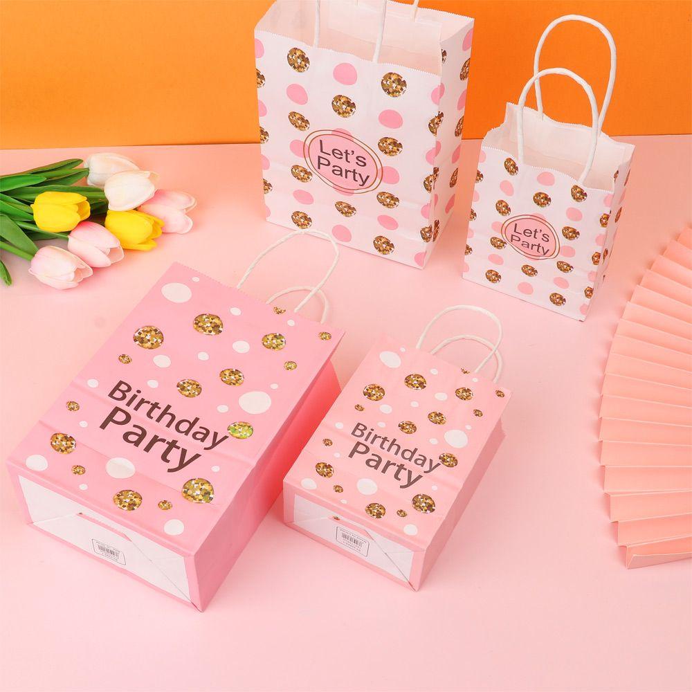 ♕Thú Nhồi Bông♕ Túi Giấy Kraft Màu Hồng Dễ Thương Dùng Đựng Kẹo Cho Bé