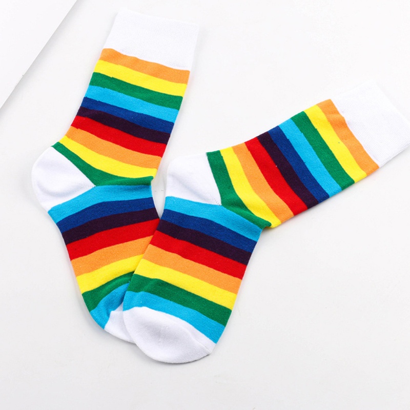 Xiangbao Vớ Cotton Họa Tiết Kẻ Sọc Cầu Vồng Nhiều Màu Sắc Phong Cách Harajuku Mới Lạ Dành Cho Nam Và