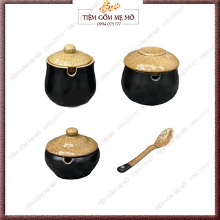 Hũ đựng gia vị gốm sứ Bát Tràng men nâu gốm phong cách Nhật Bản