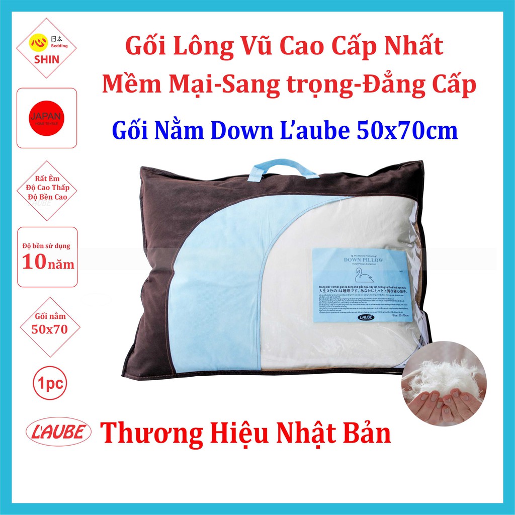 Gối lông vũ tự nhiên sang trọng đẳng cấp nhất Down Laube 50x70cm thương hiệu Nhật Bản