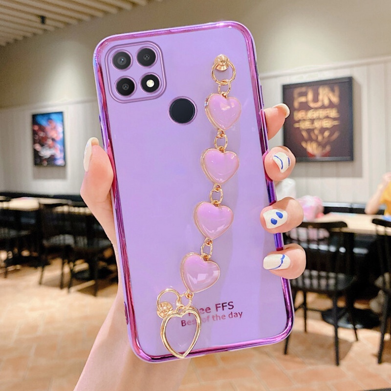 Ốp Điện Thoại Kết Cấu Sang Trọng Có Vòng Tay Trái Tim Cho Realme c25 c12 c25s C15 C11 2021