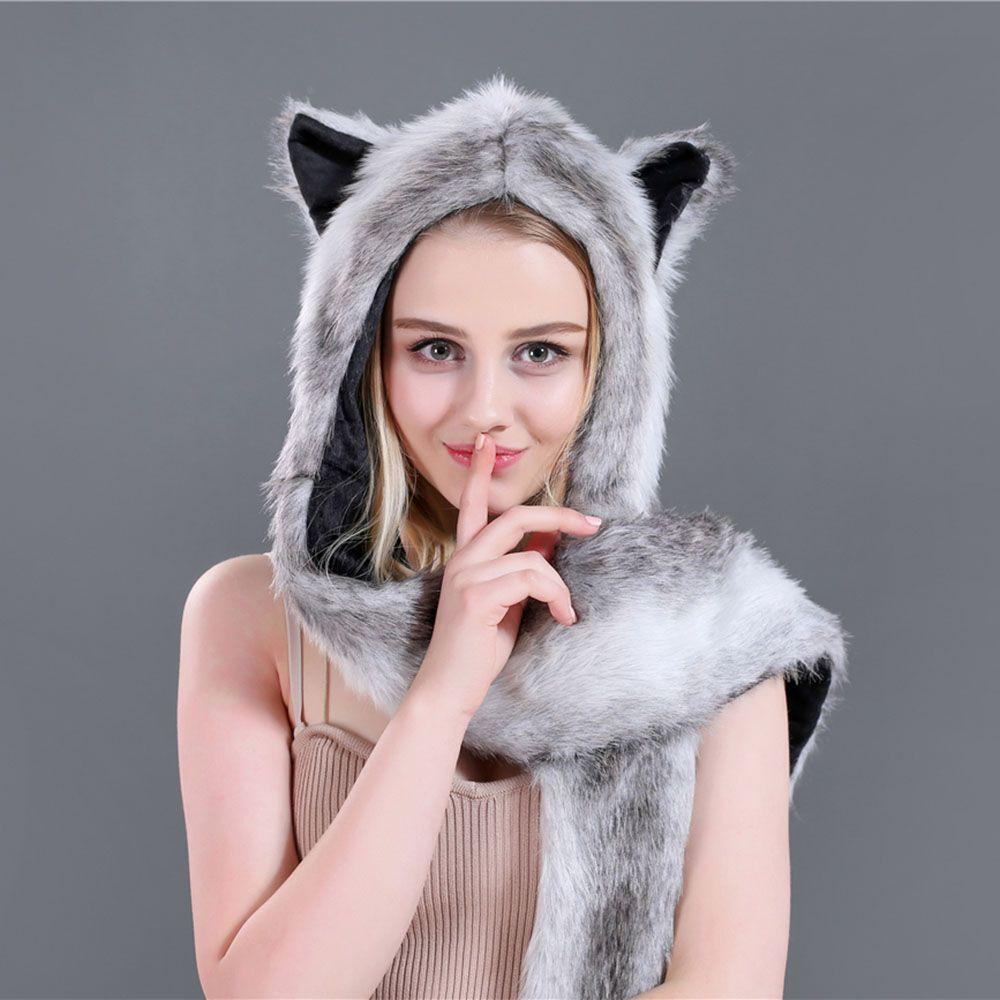 Mũ Lông Trùm Đầu Kiêm Khăn Choàng Cổ / Găng Tay Giữ Ấm Mùa Đông