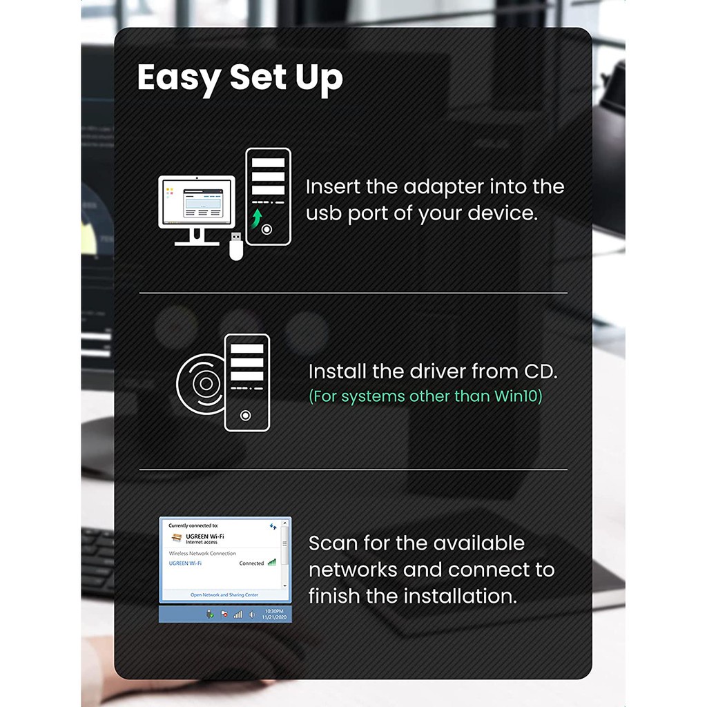 USB Wifi Ugreen 20204 Băng tần kép 5G &amp; 2.4G Cao Cấp - Hàng Chính Hãng