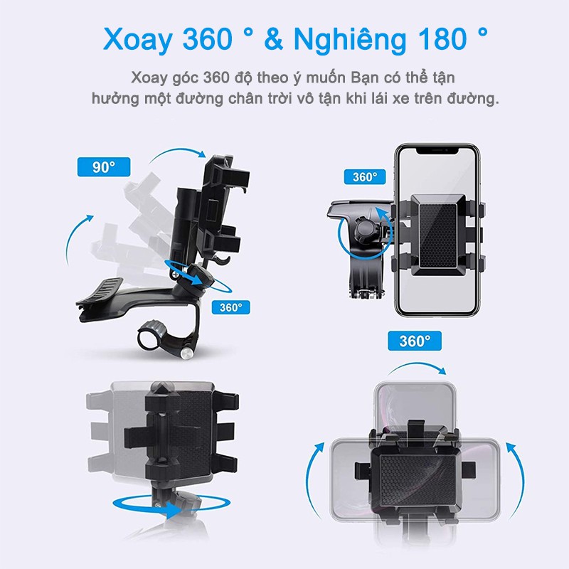 1200°car mobile phone holder, 360°rotating adjustable spring clip multifunctional mobile phone holder, suitable for 4 to 7 inches