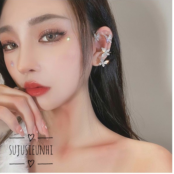 (KHÔNG XỎ) khuyên tai 4 bướm đính đá nhân tạo kẹp vành dành cho phái nữ