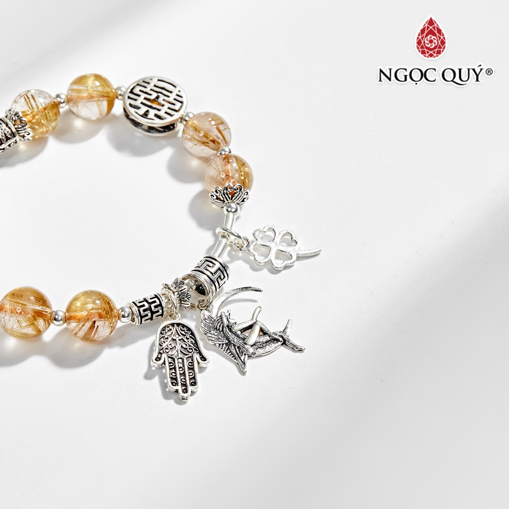Vòng tay TA tóc vàng AAA charm bàn tay hamsa hạt 8mm - Ngọc Quý