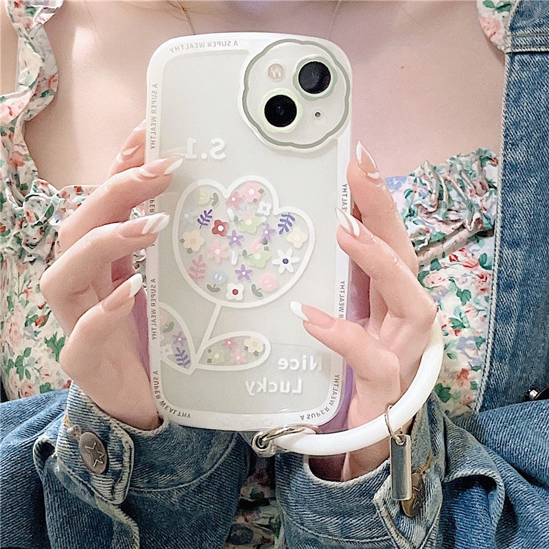 Ốp lưng iphone ốp Điện Thoại Silicon In Hình Hoa Tulip Kèm Dây Đeo Cho iPhone 14 13 12 11 PROMAX XS XR XSMAX SE2020 6 7 8PLUS