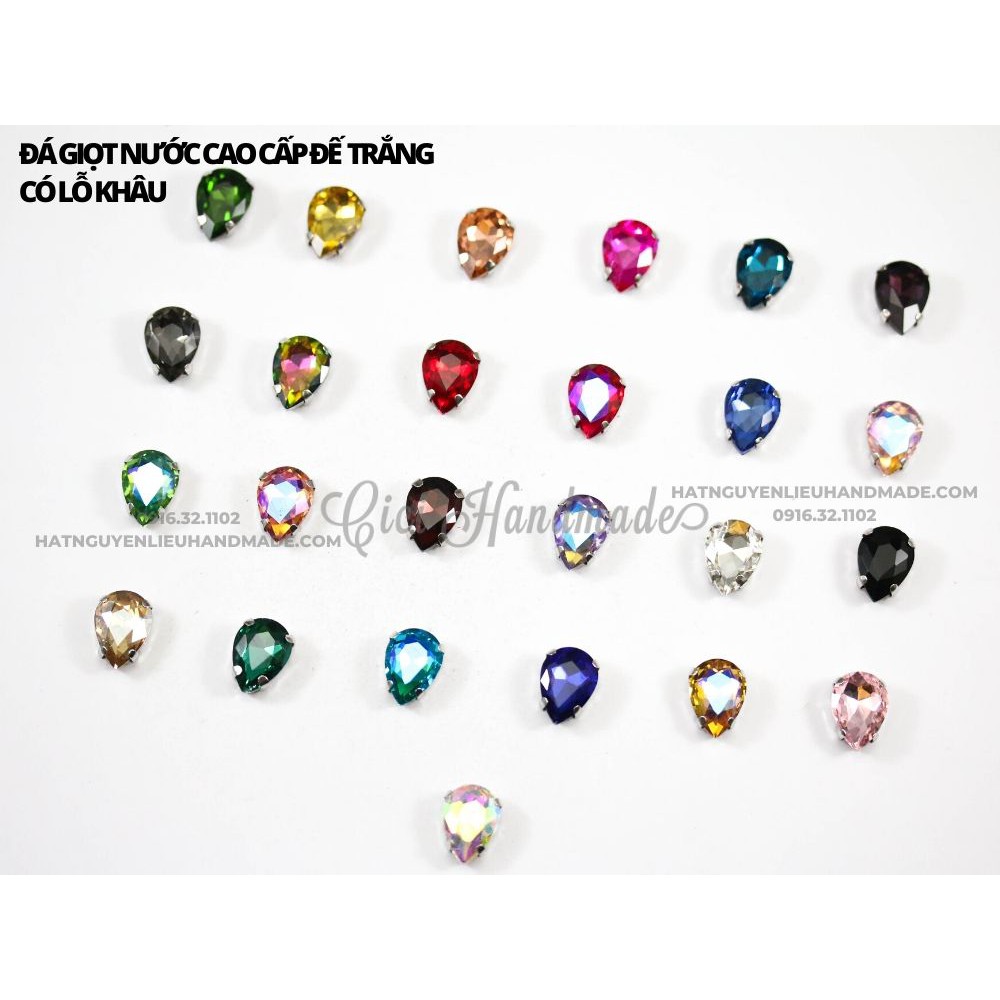 Set 10 hạt đá giọt nước cao cấp đế bạc có lỗ khâu link 1/3 Cici Handmade chuyên hạt đá hạt pha lê hạt cườm hạt trang s
