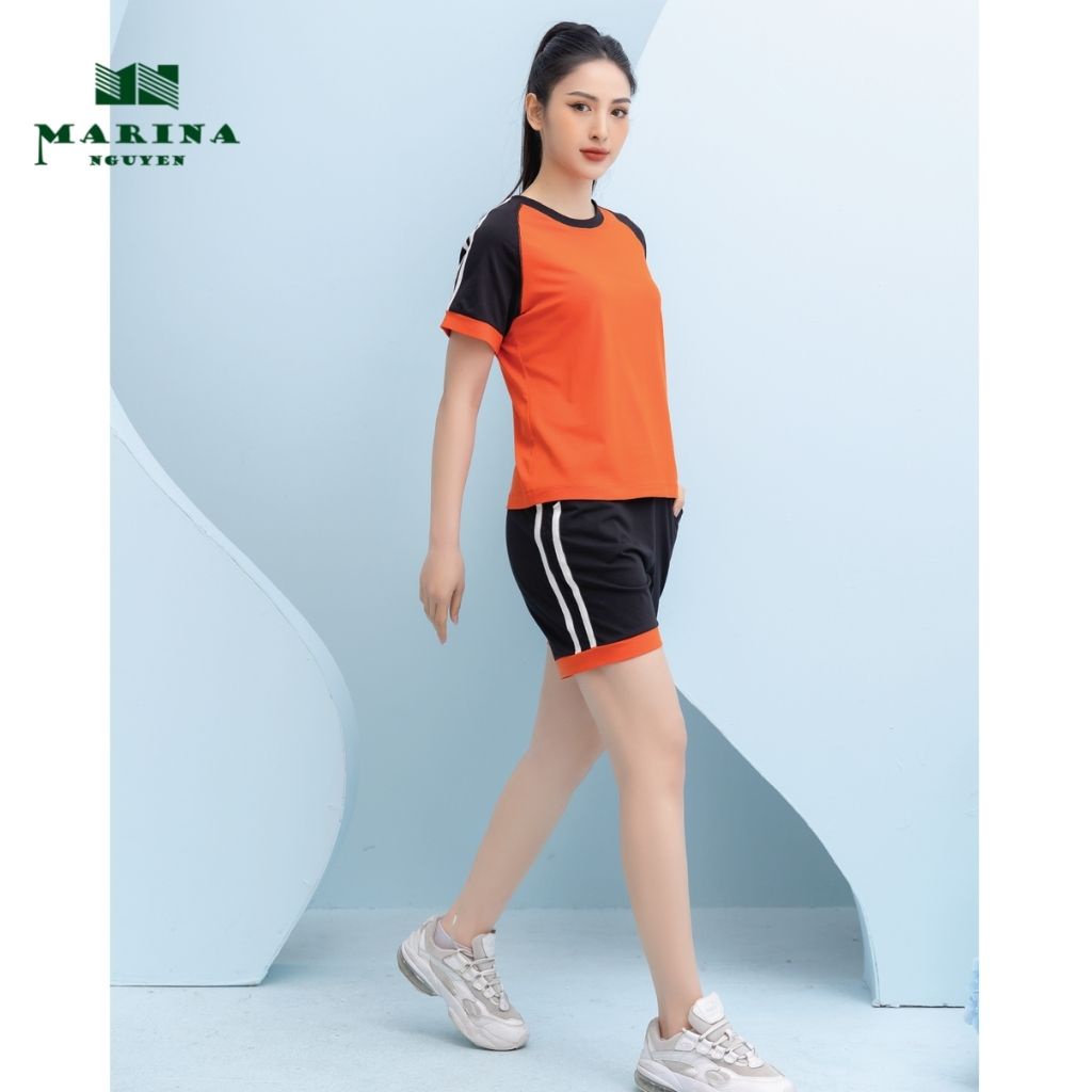 Đồ Bộ Mặc Nhà Kiểu Dáng Thể Thao MARINA NGUYỄN Thiết Kế Cổ Tròn, Tay Lỡ Phối Màu Năng Động, Chất Vải Nhập Khẩu 322010