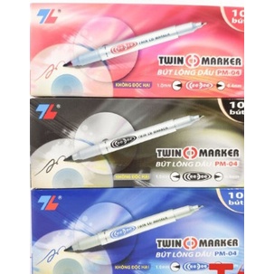 Bút Lông dầu Thiên Long PM04, Bút Lông Dầu 2 Đầu Nhỏ, Màu Xanh, Đỏ , Đen