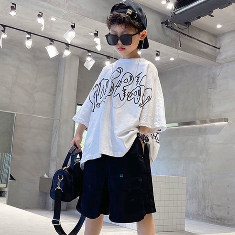 Áo Thun Cotton Tay Ngắn Dáng Rộng Phong Cách Phương Tây Thời Trang Mùa Hè Hàng Mới Dành Cho Bé Trai 2022