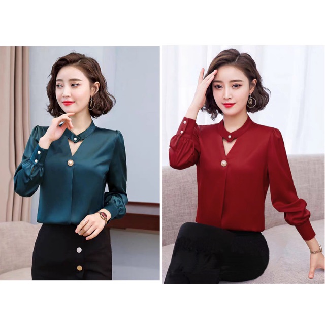 Áo sơ mi nữ công sở tay dài phi cổ giọt nước size S M L Xl