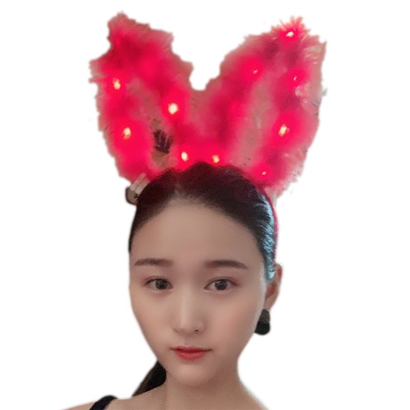 Băng Đô Cài Tóc Đính Lông Vũ Và Tai Thỏ 14 Đèn LED Phát Sáng Cho Nữ