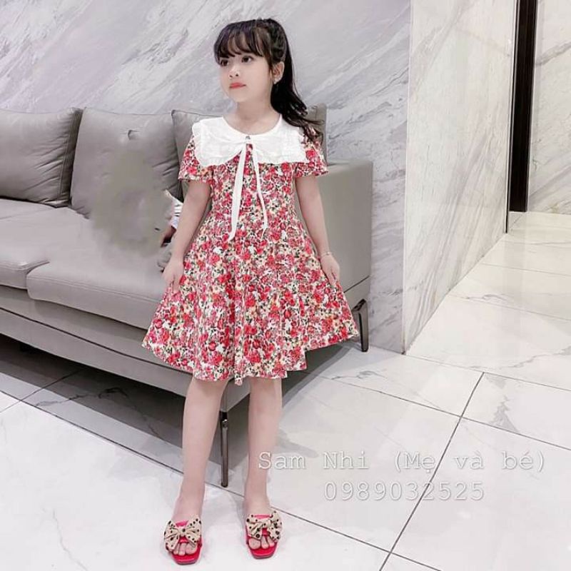 Váy  hoa hồng cổ tiểu thư bé gái