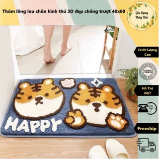 Thảm lông lau chân hình thú 3D đẹp chống trượt 40x60, thảm chùi chân cao cấp nhiều màu